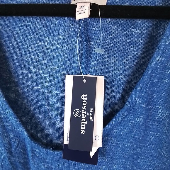 Per Se Womens Sweater 3X Blue Long Sleeve Knit Top Relax Fit Scoop Neck‎ Ribbed - Picture 12 of 12